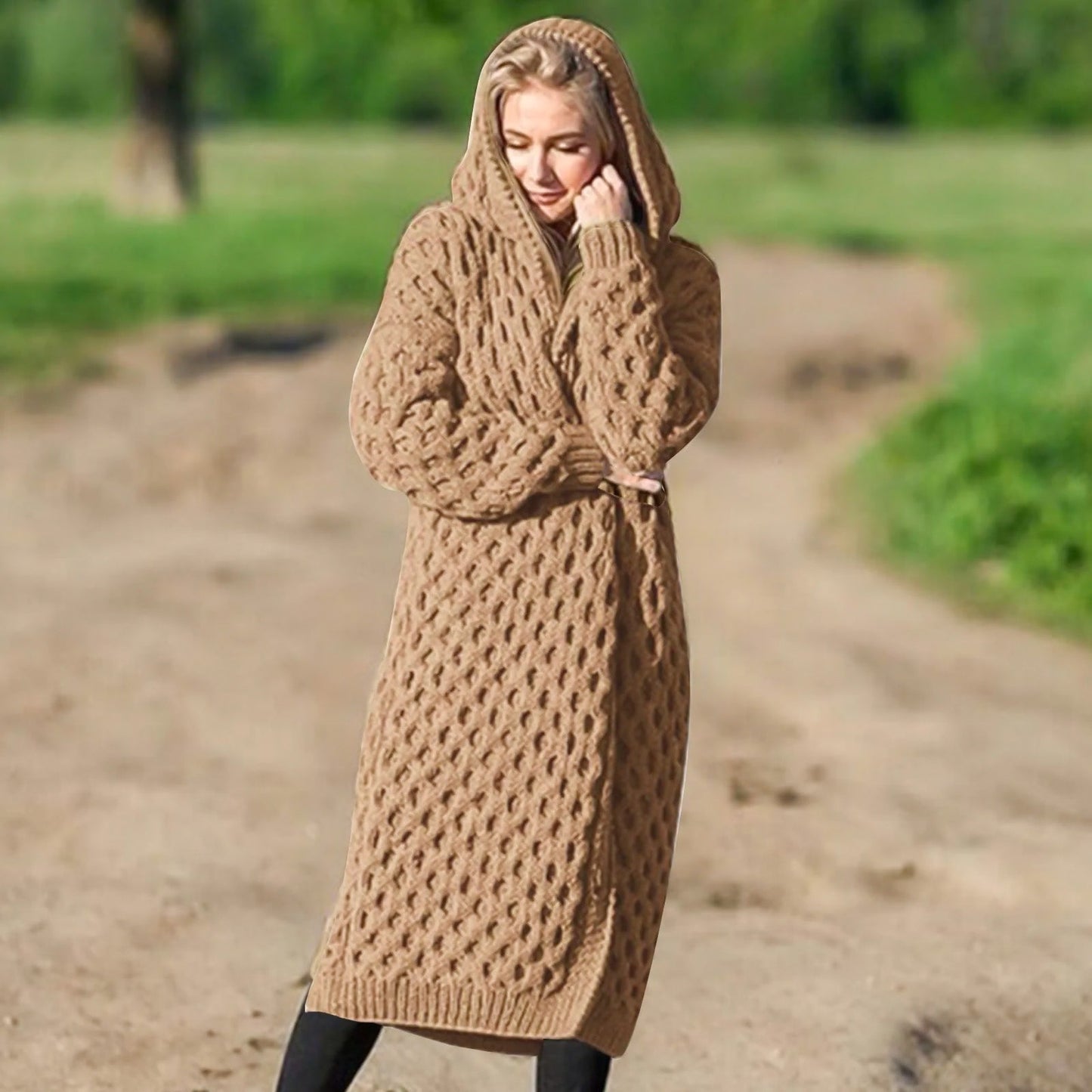 Women Hooded Cable Knit Cardigan | Amirae