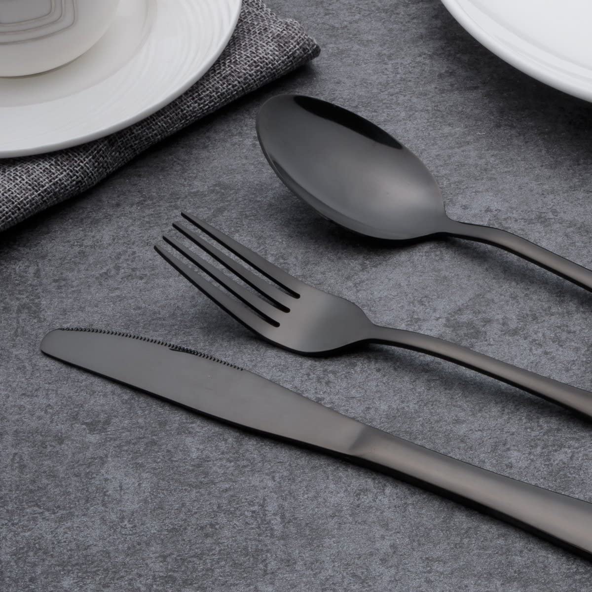 Matte Black Stainless Steel Cutlery Set – 30 or 60 Pieces