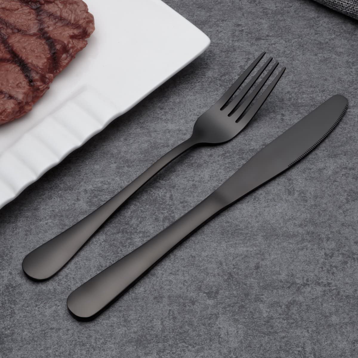 Matte Black Stainless Steel Cutlery Set – 30 or 60 Pieces