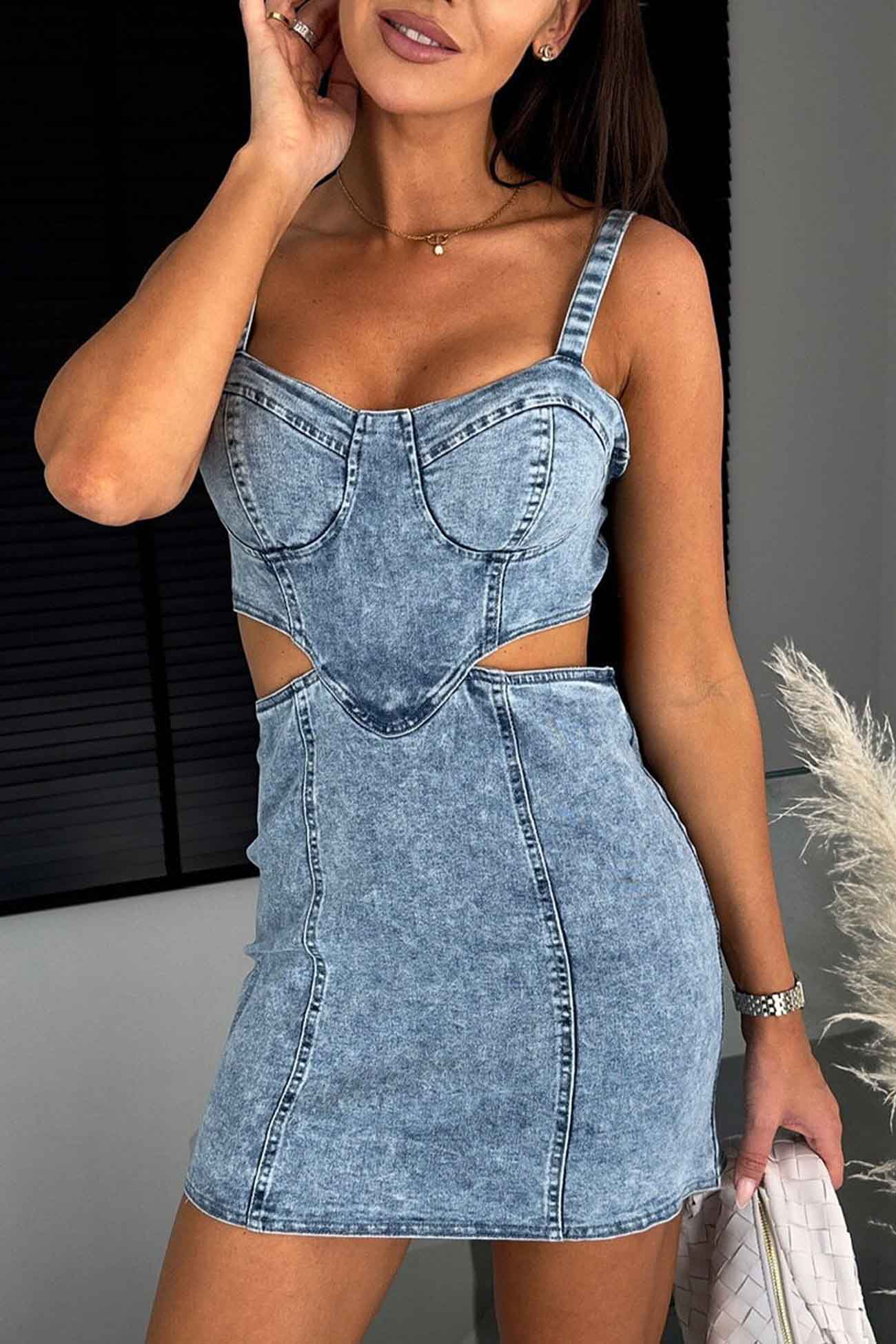 Women Denim Cut-Out Mini Dress | Carmen