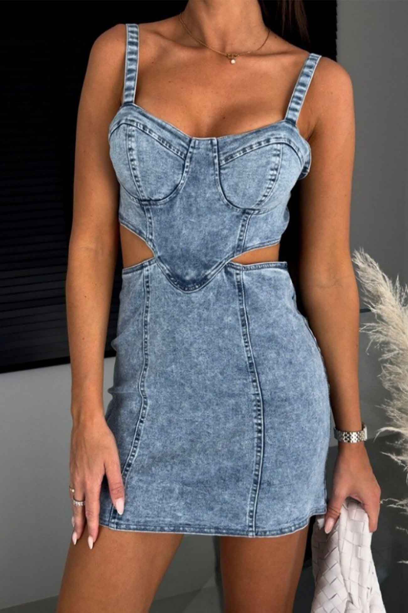 Women Denim Cut-Out Mini Dress | Carmen