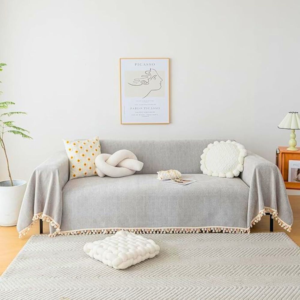Sofa Cover Beige Chenille | Elegance Master 6