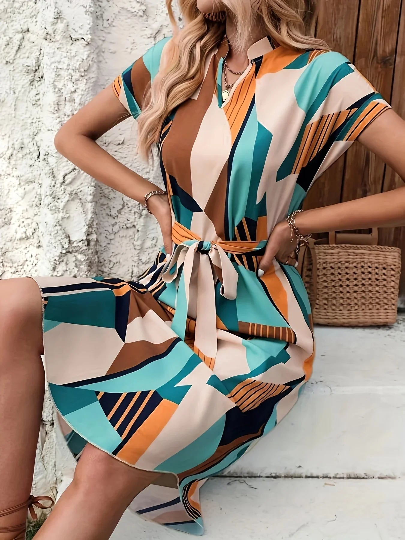 Women Casual V-Neck Midi Dress | Ella