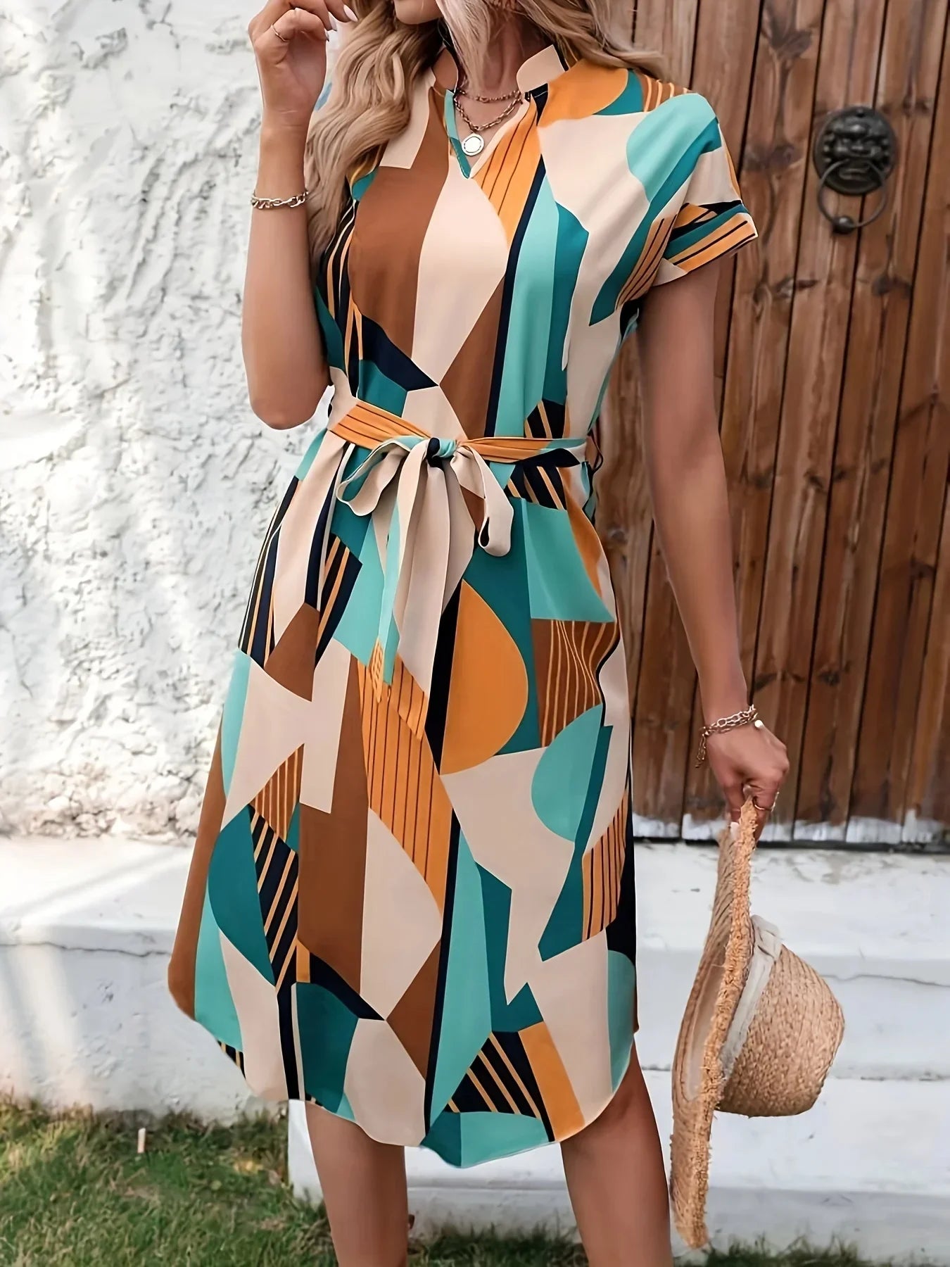 Women Casual V-Neck Midi Dress | Ella