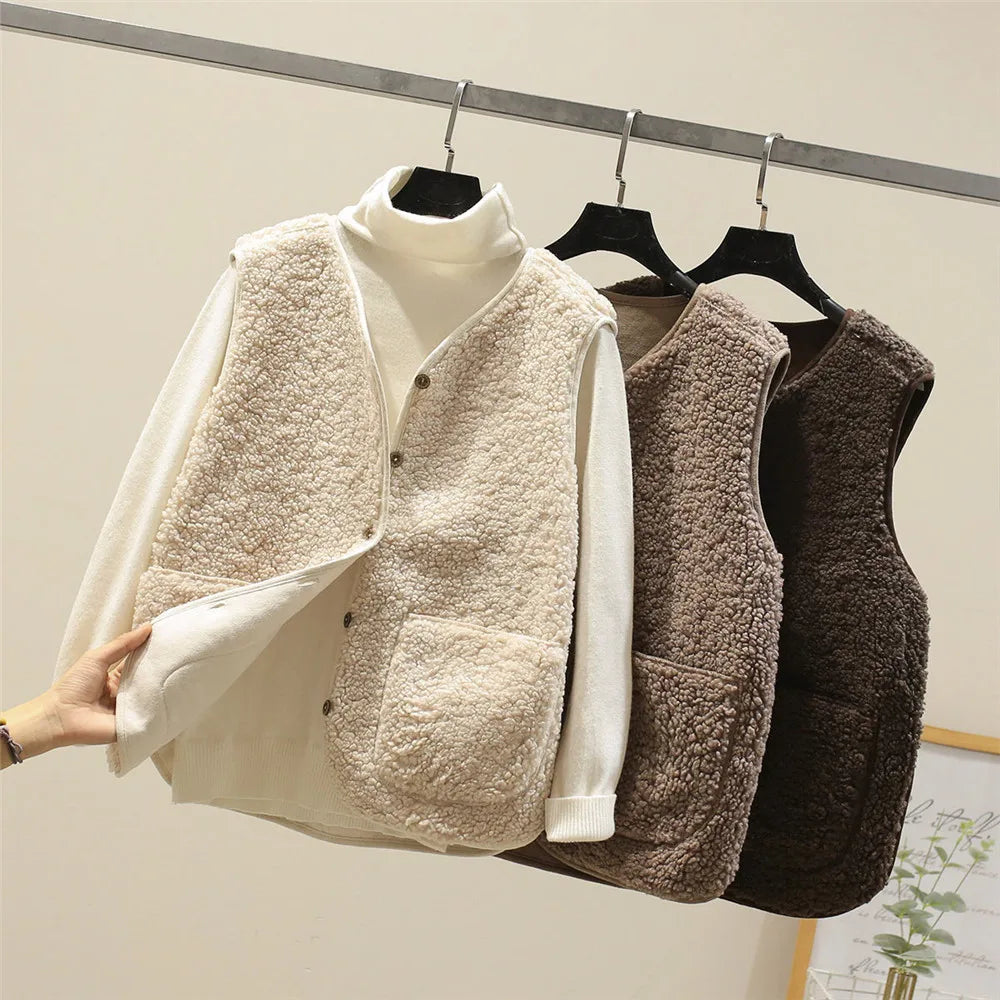 Women Cozy Sherpa Buttoned Vest | Eloise