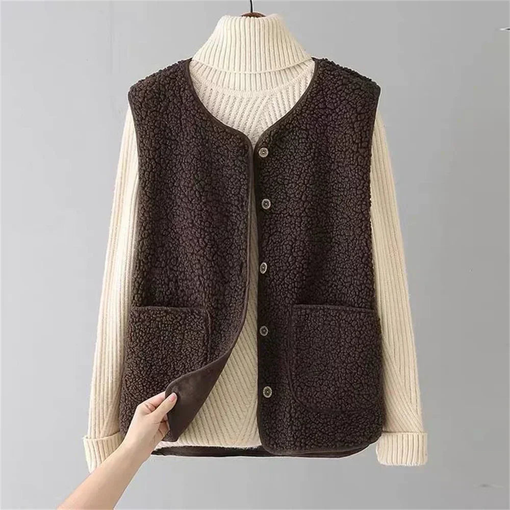 Women Cozy Sherpa Buttoned Vest | Eloise