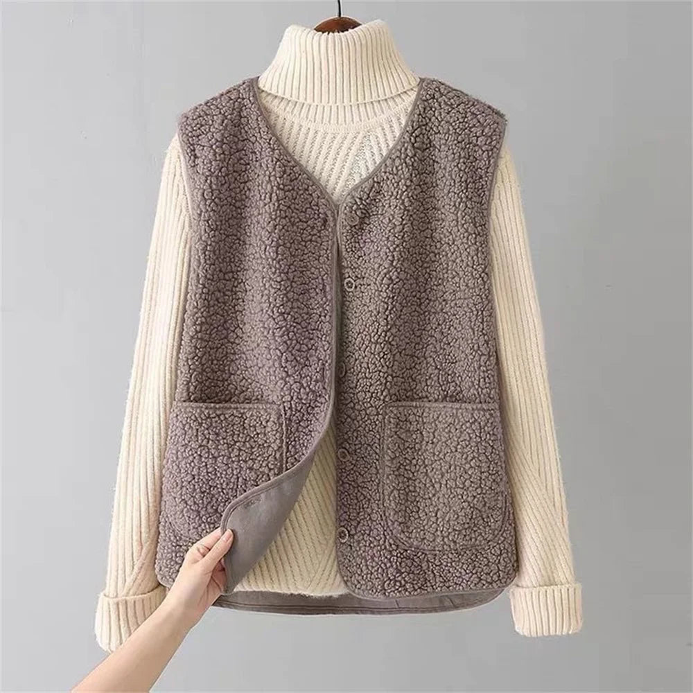 Women Cozy Sherpa Buttoned Vest | Eloise