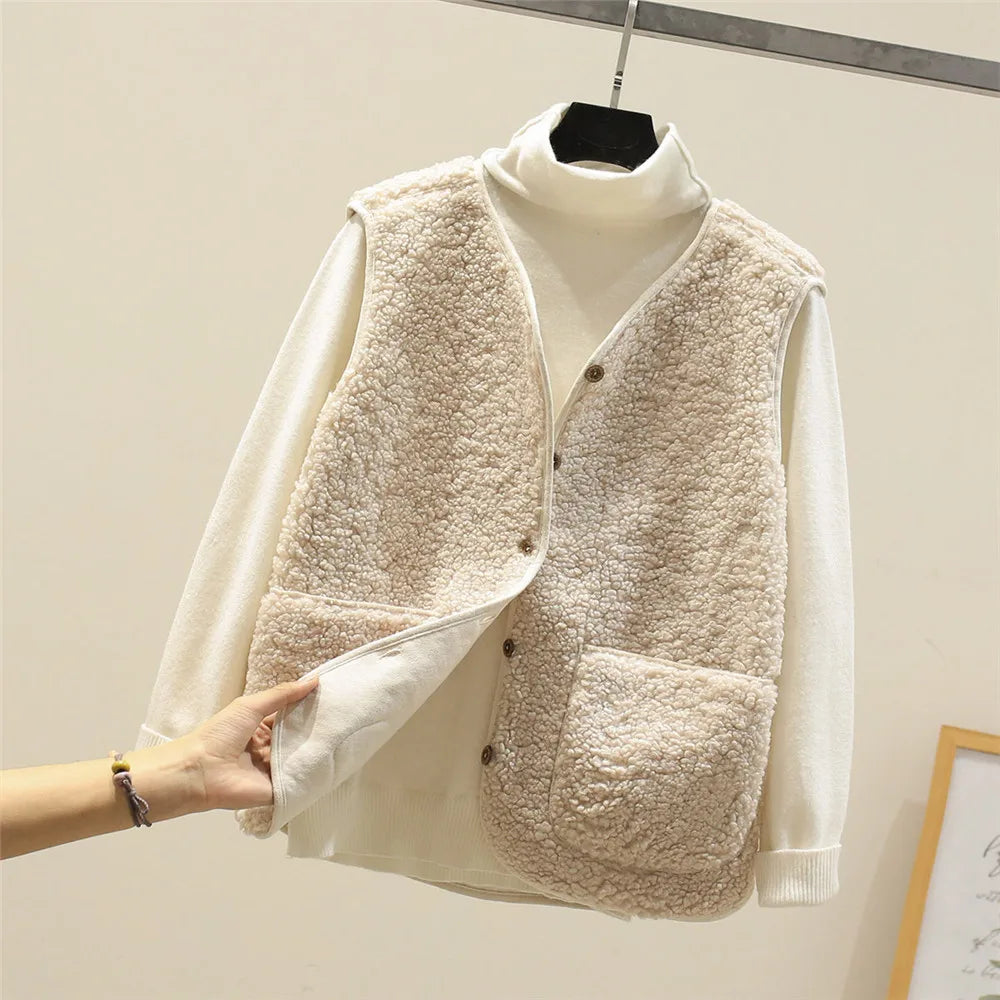 Women Cozy Sherpa Buttoned Vest | Eloise