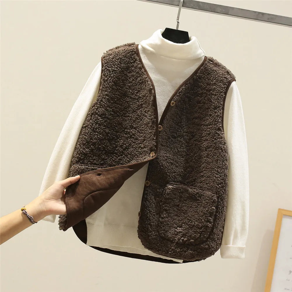 Women Cozy Sherpa Buttoned Vest | Eloise