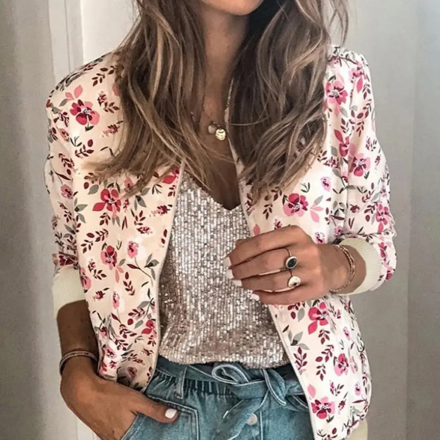 Women Floral Zip-Up Bomber Jacket | Carleigh