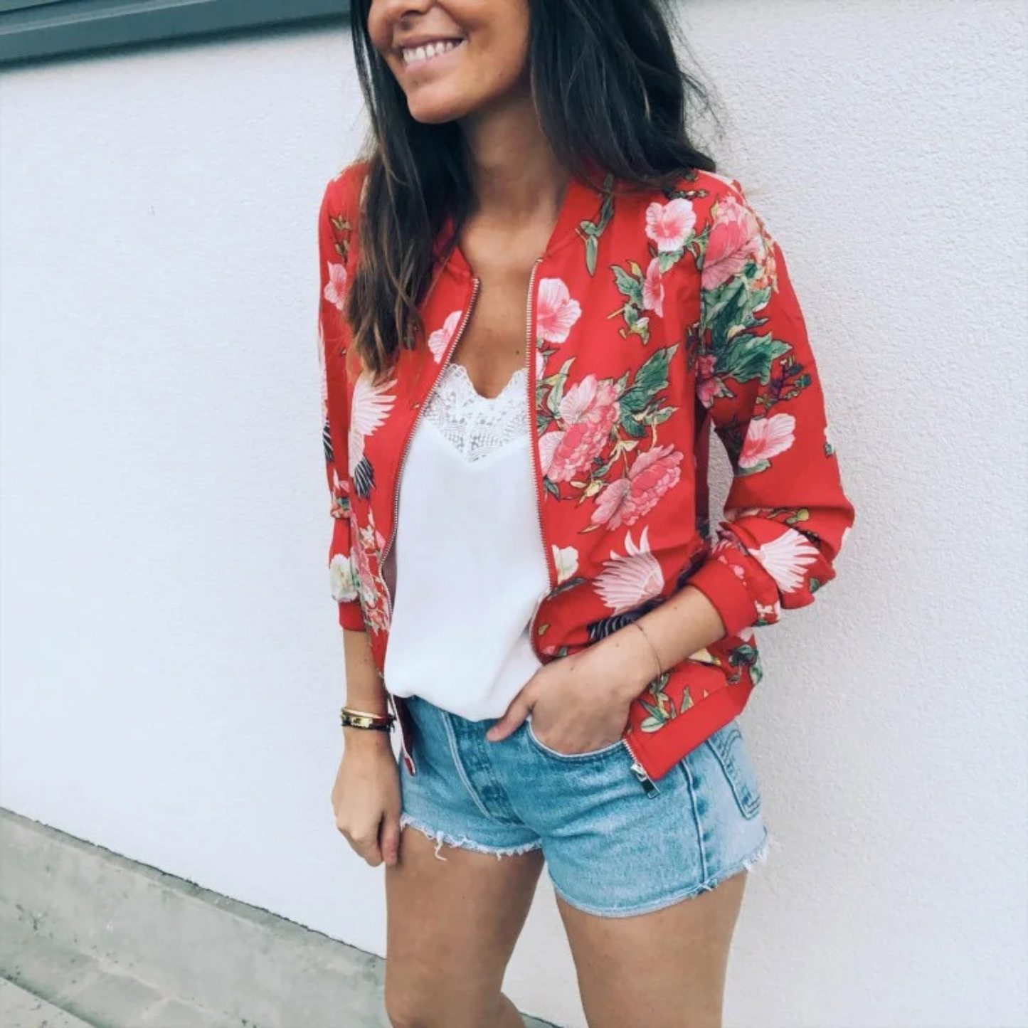 Women Floral Zip-Up Bomber Jacket | Carleigh