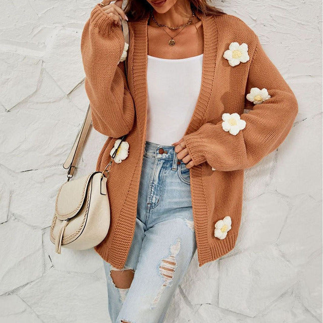 Women 3D Floral Oversized Knit Cardigan | Dylanne