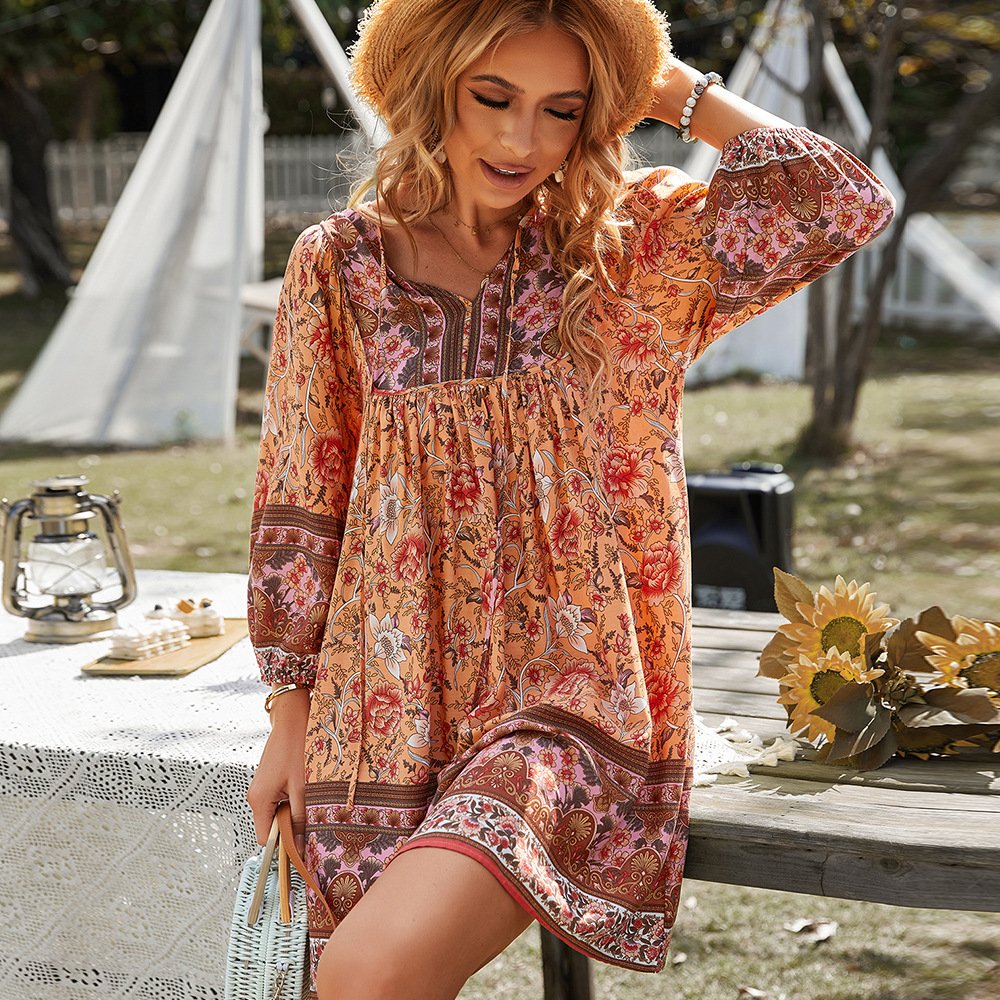 Women Boho Floral Print Dress | Maude