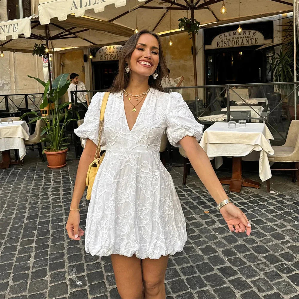 Women Embroidered Puff Sleeve Mini Dress | Liana