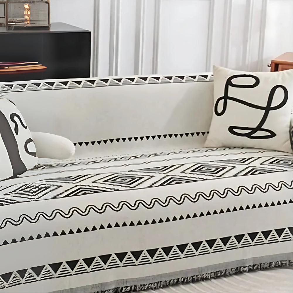 Sofa Cover Geometric Boho Pattern Cotton Blend | Artistic Flair 3