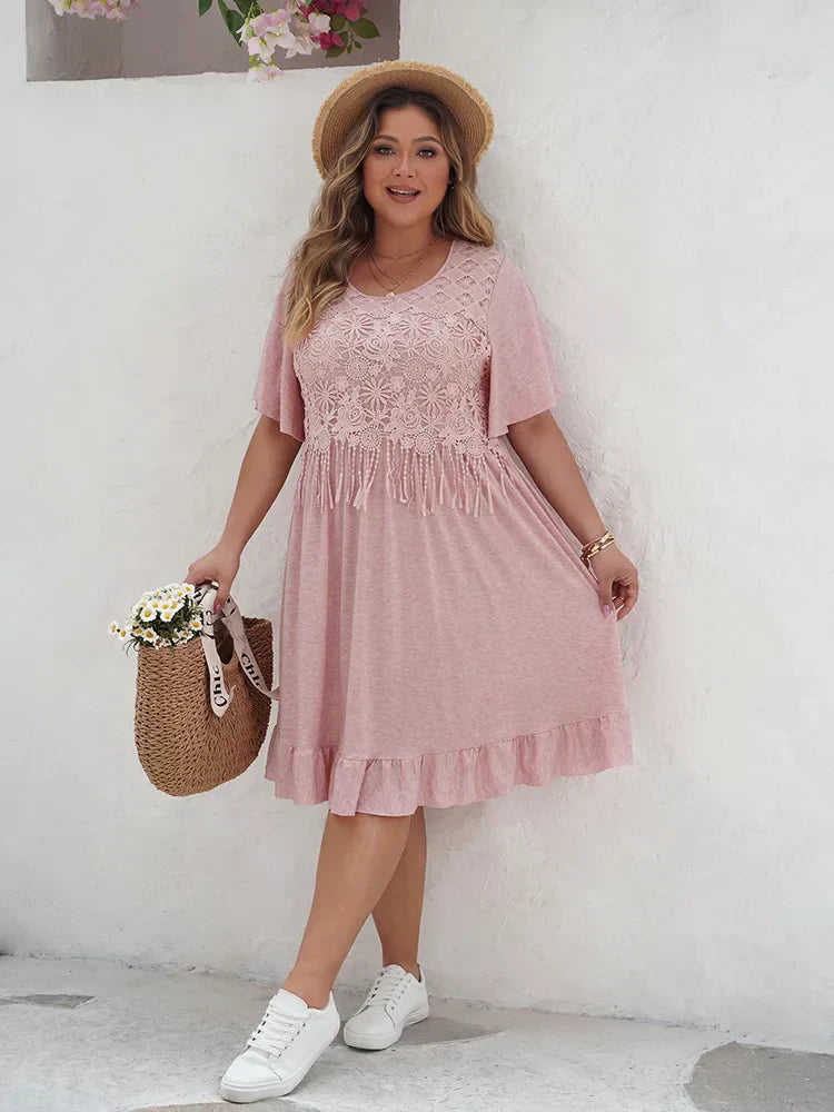 Women Lace Trim Ruffle Hem Dress | Seraphina