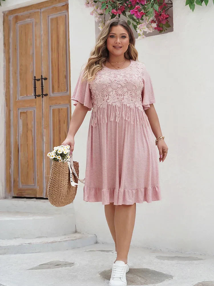 Women Lace Trim Ruffle Hem Dress | Seraphina
