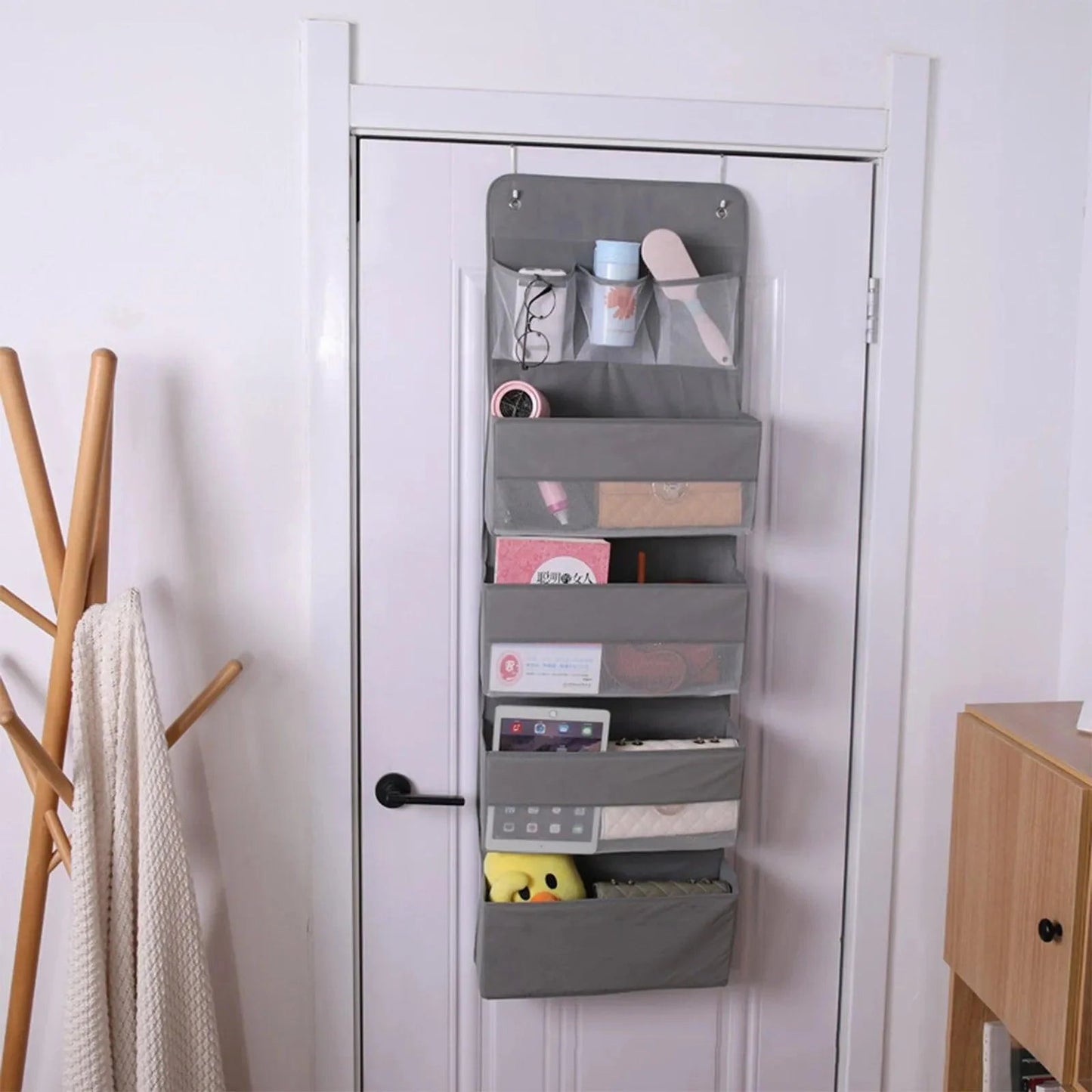 Gray 5-Tier Hanging Shoe Storage Organizer for Closet – Versatile Accessory Holder with Damage-Free Installation 3