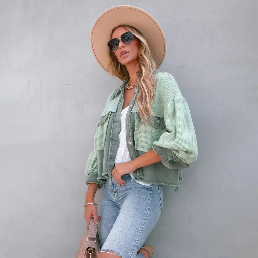 Women Cropped Denim Jacket Blue | Alina-2