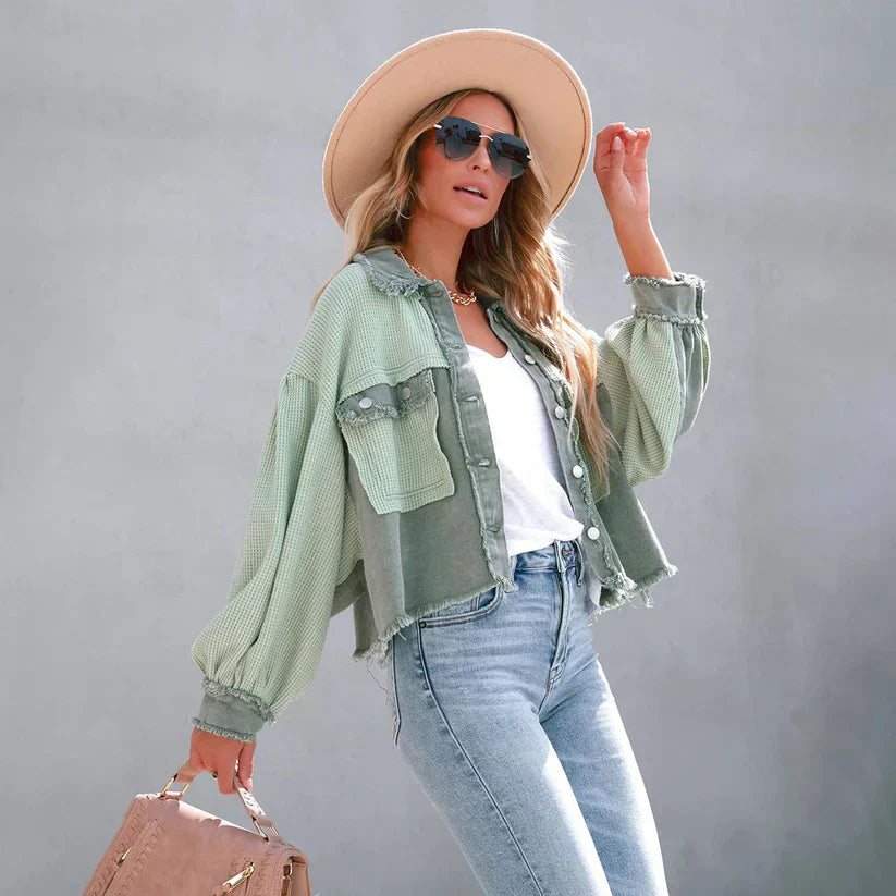Women Cropped Denim Jacket Blue | Alina-6