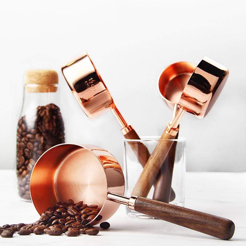 Copper Measuring Spoon and Cup – Stainless Steel with Walnut Handles
