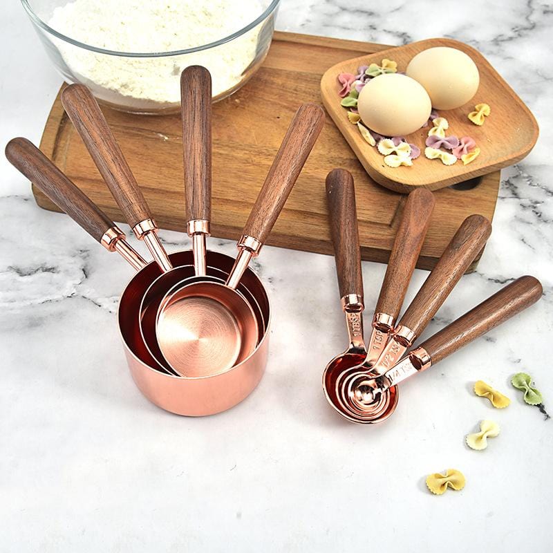 Copper Measuring Spoon and Cup – Stainless Steel with Walnut Handles