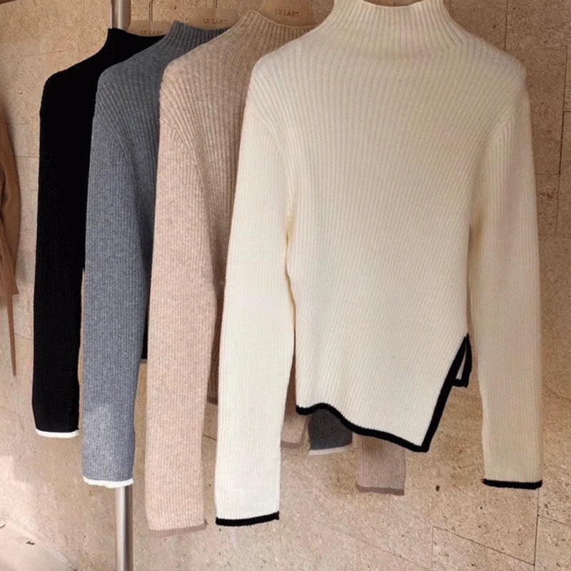Women Asymmetrical Ribbed Turtleneck Sweater | Dorinda
