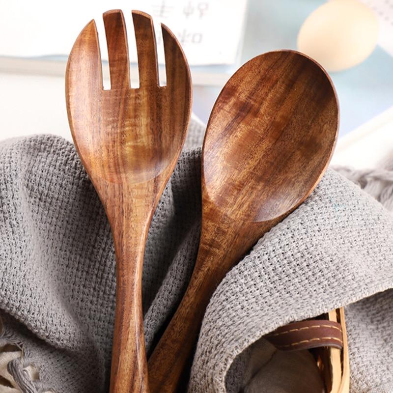 Acacia Wood Salad Serving Set – Fork & Spoon Pair