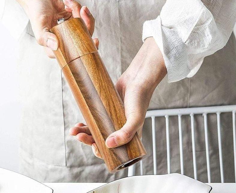 Acacia Wood Salt and Pepper Grinder Set – Adjustable Mill Design