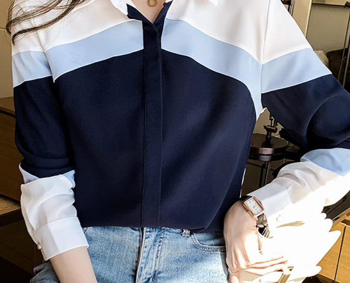 Women Color Block Button-Up Shirt | Selestina