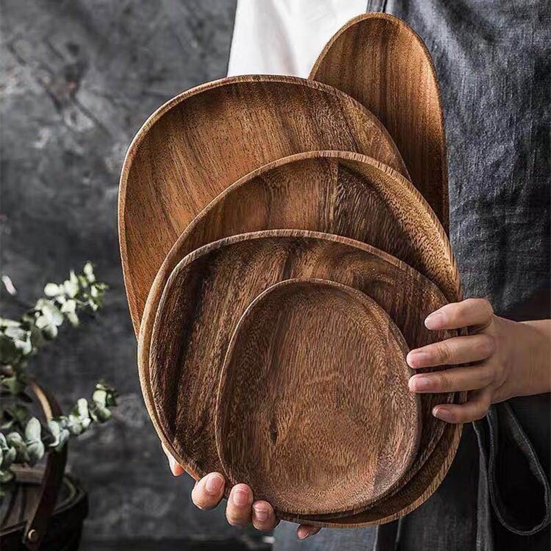 Acacia Wood Serving Tray – Handcrafted Oval Plate