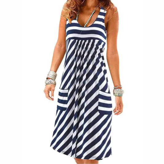 Women Striped Sleeveless A-Line Dress | Marina