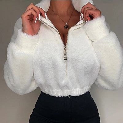 Women Faux Fur Zip-Up Cropped Jacket | Lily