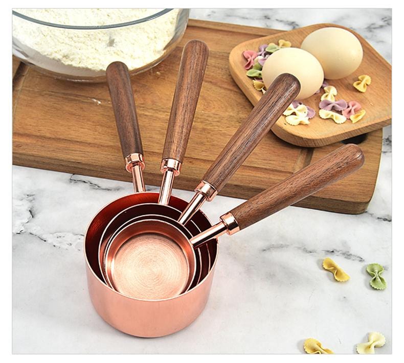 Variant image for Stainless Steel Measuring Cups Set | Copper Coated with Walnut Handles-3