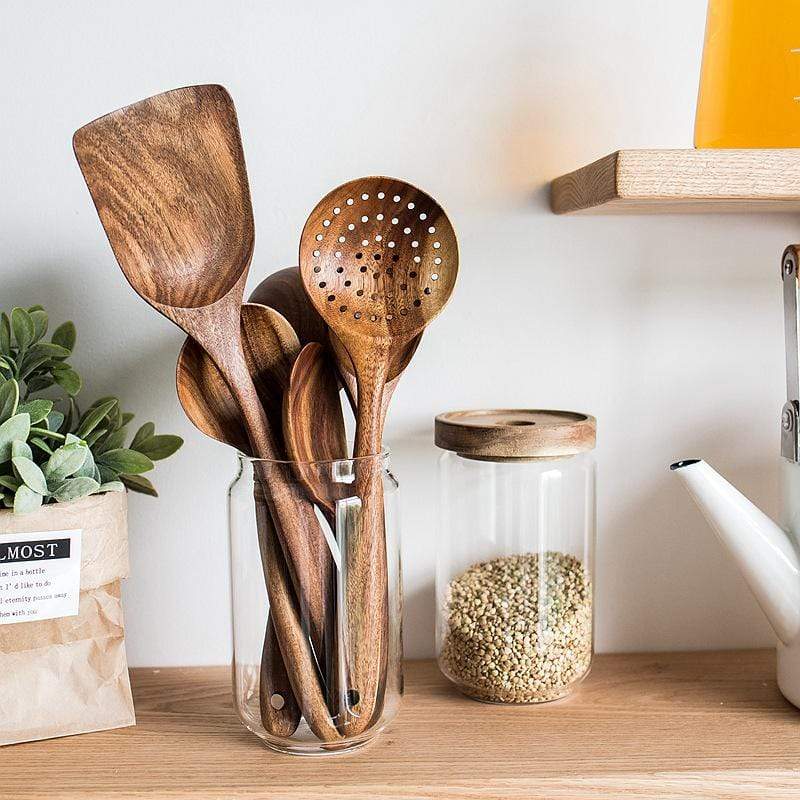 7-Piece Teak Wood Utensil Set – Non-Scratch Cooking Tools