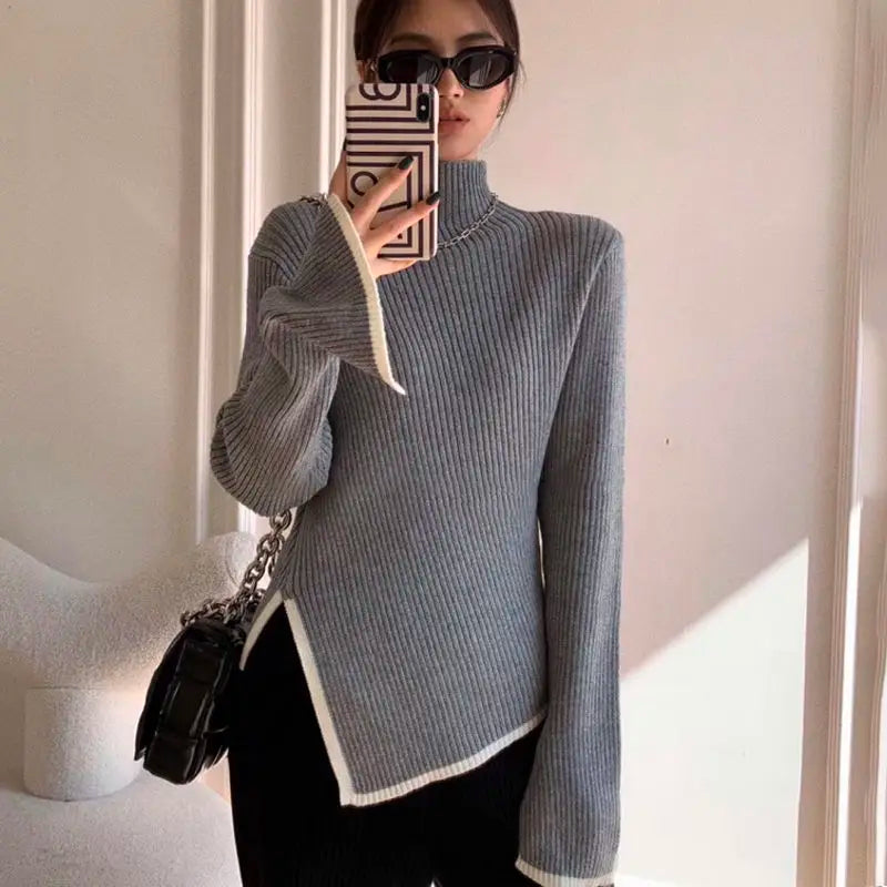Women Asymmetrical Ribbed Turtleneck Sweater | Dorinda