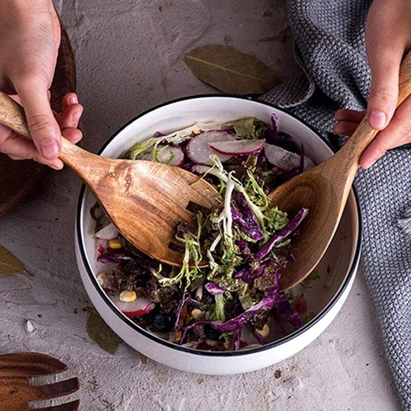 Acacia Wood Salad Serving Set – Fork & Spoon Pair