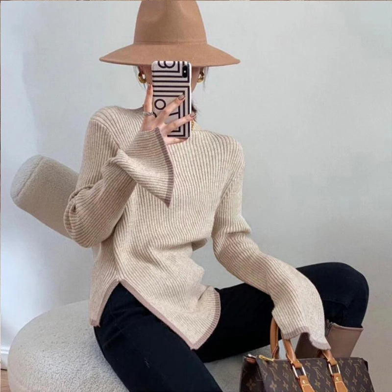 Women Asymmetrical Ribbed Turtleneck Sweater | Dorinda