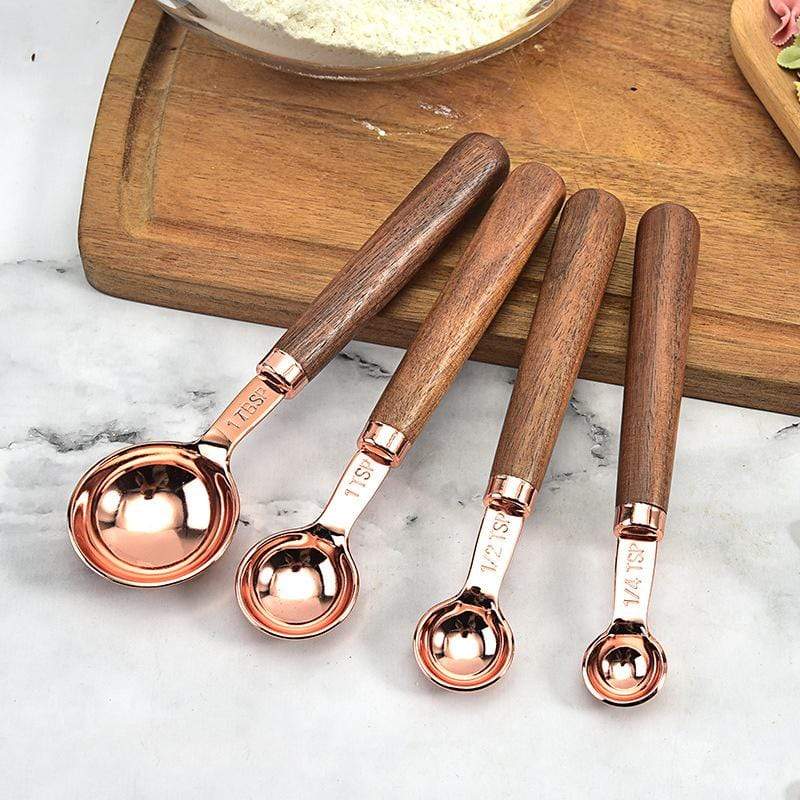 Copper Measuring Spoon and Cup – Stainless Steel with Walnut Handles