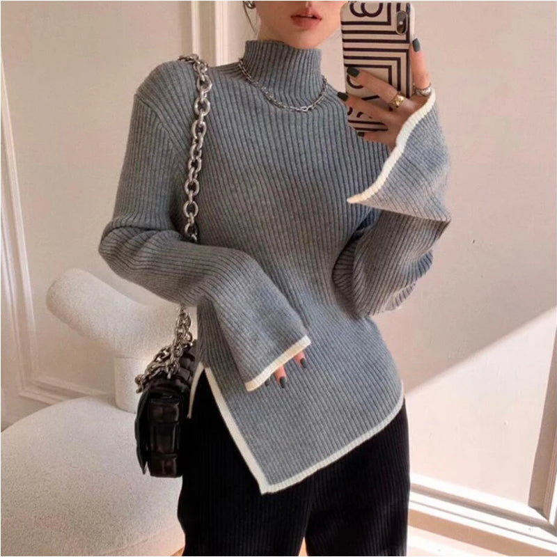Women Asymmetrical Ribbed Turtleneck Sweater | Dorinda