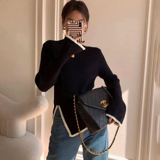 Women Asymmetrical Ribbed Turtleneck Sweater | Dorinda