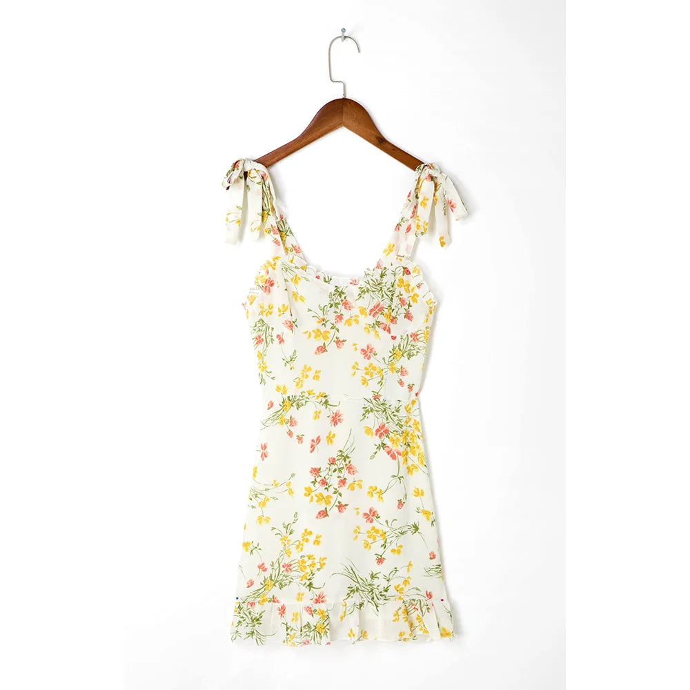 Women Floral Ruffle Strap Mini Dress | Uxía