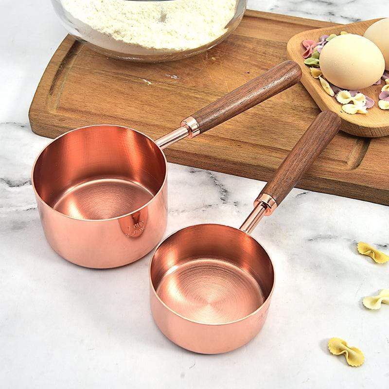 Copper Measuring Spoon and Cup – Stainless Steel with Walnut Handles