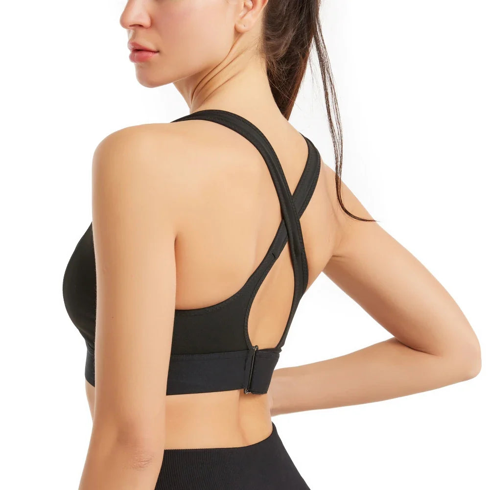 Women High Impact Sports Bra Black Polyester | Audrey-6