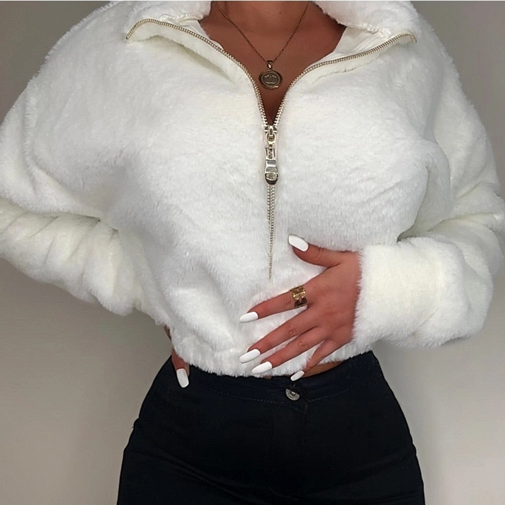 Women Faux Fur Zip-Up Cropped Jacket | Lily