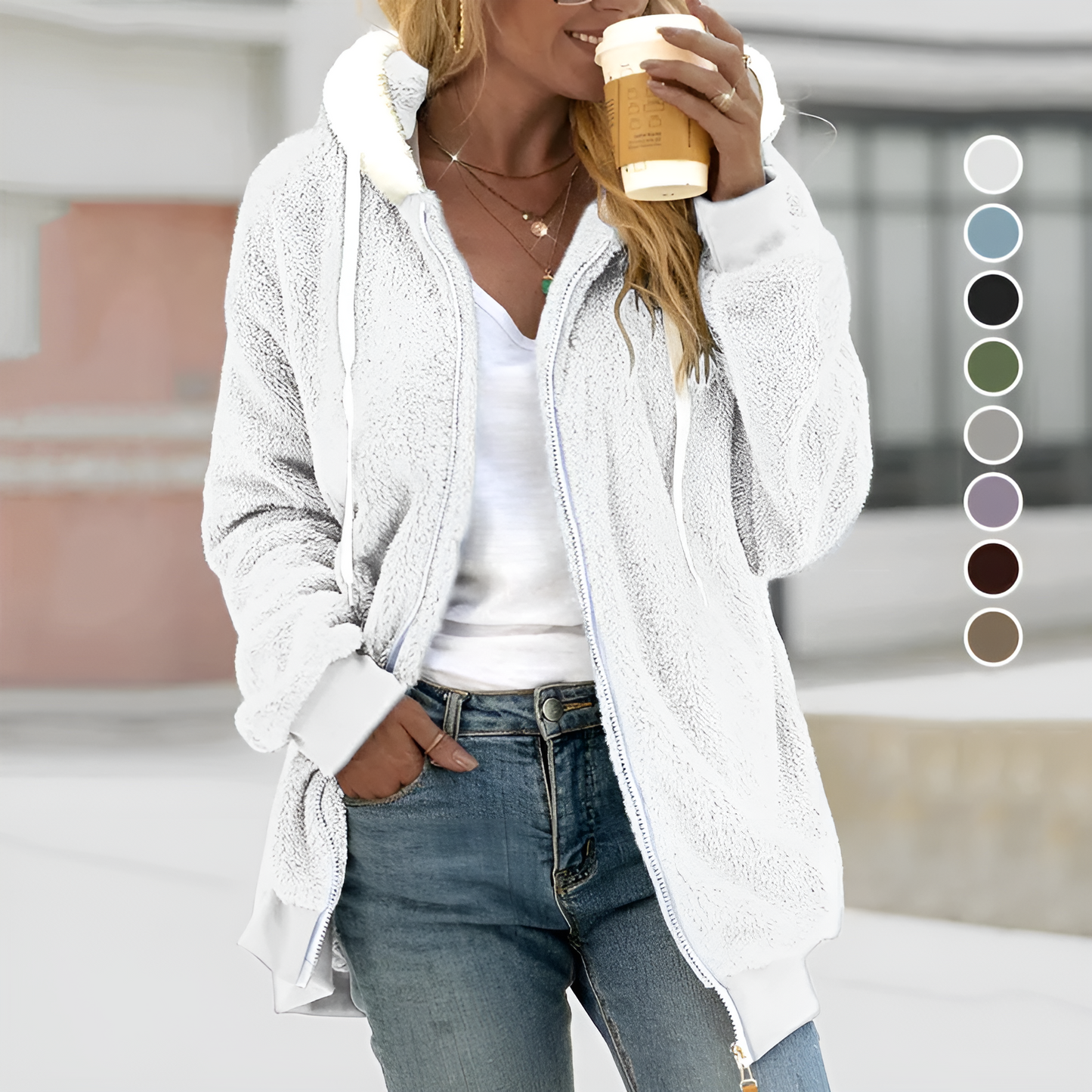 Women Oversized Sherpa Zip-Up Hoodie | Ella