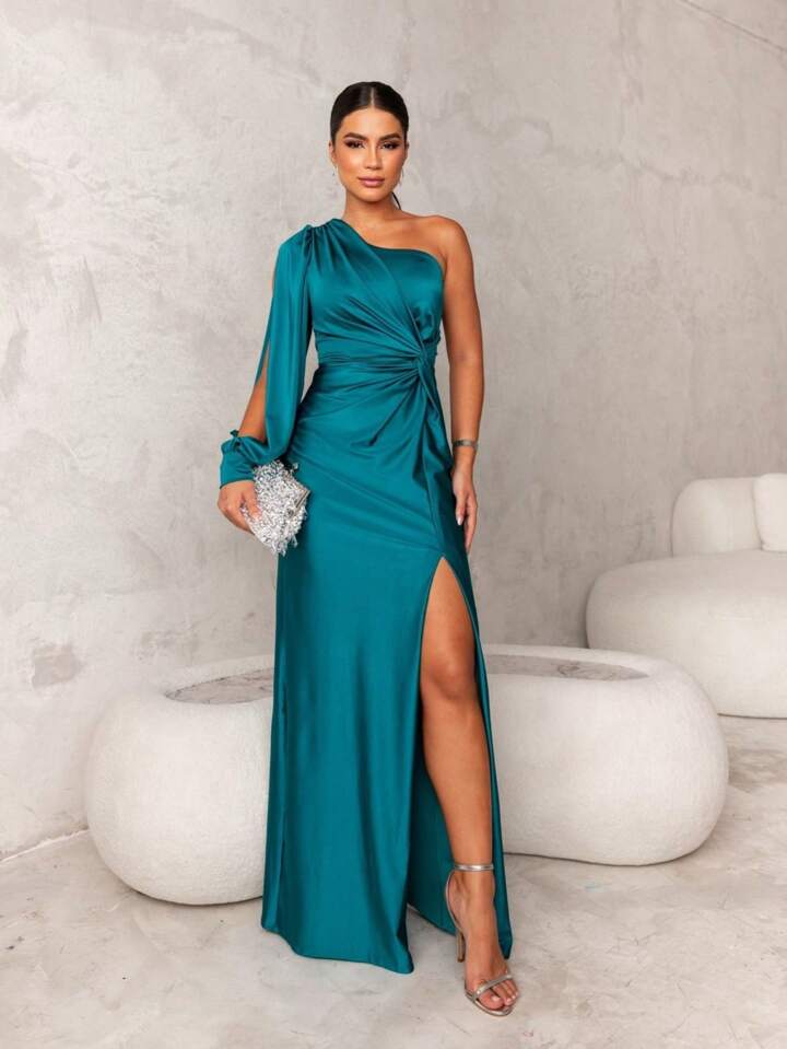 Women One-Sleeve Knotted Maxi Dress | Elara