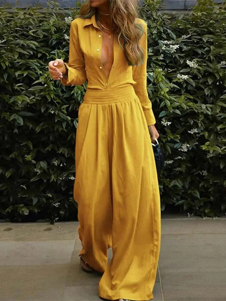 Women Elegant Wide-Leg Jumpsuit Set | Tam