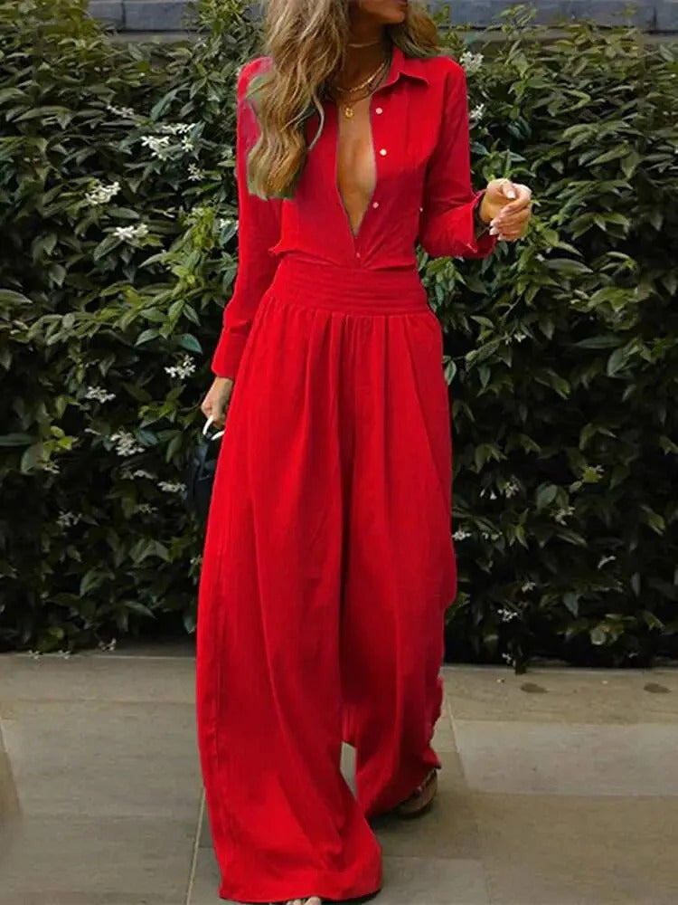 Women Elegant Wide-Leg Jumpsuit Set | Tam