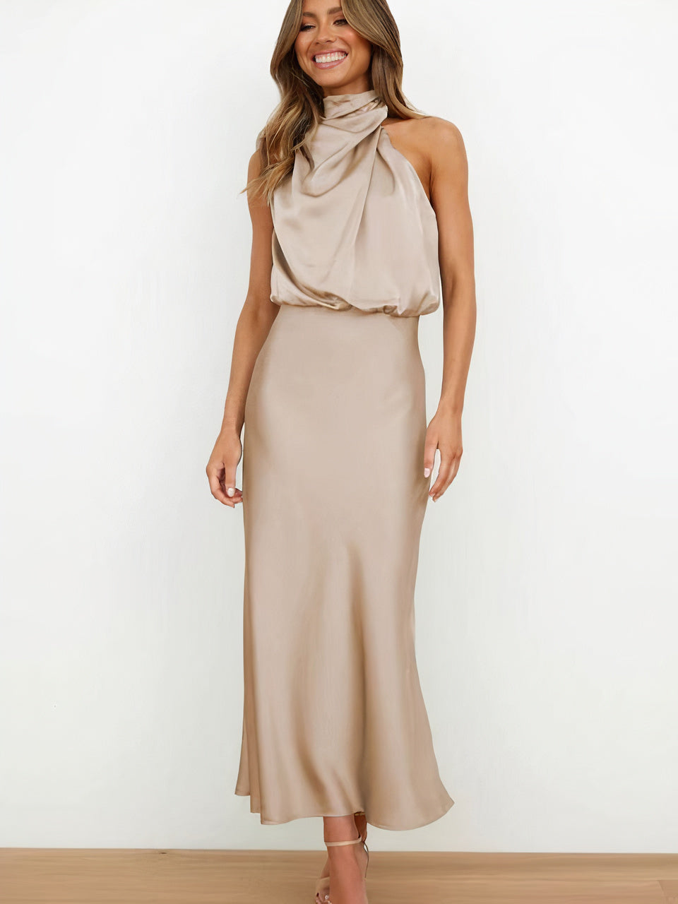 Women Halter-Neck Draped Maxi Dress | Marcelle